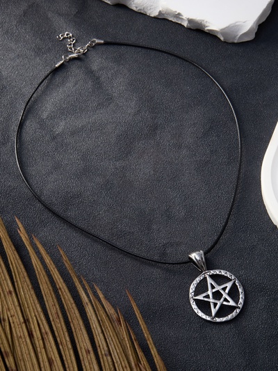 Кулон «Белая пентаграмма», цвет чернёное серебро на чёрном шнурке, 45 см
