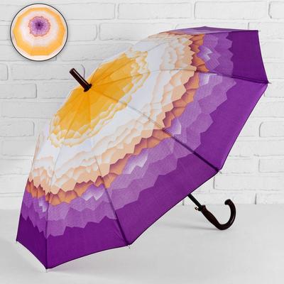 Зонт - трость полуавтоматический «Горы», 10 спиц, R = 49 см, цвет фиолетовый/жёлтый МИКС