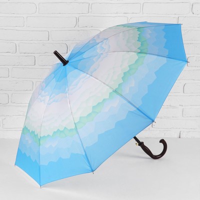 Зонт - трость полуавтоматический «Горы», 10 спиц, R = 49 см. цвет голубой