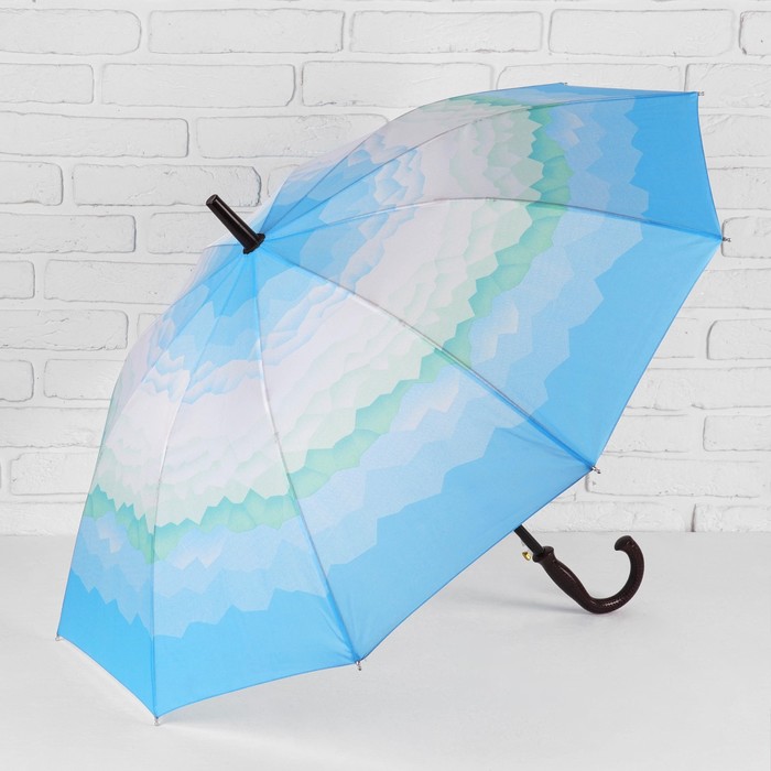 Зонт - трость полуавтоматический «Горы», 10 спиц, R = 49 см. цвет голубой - Фото 1