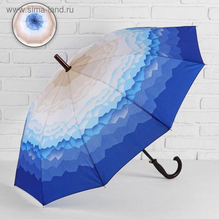 Зонт - трость полуавтоматический «Горы», 10 спиц, R = 49 см, цвет бежевый/синий МИКС - Фото 1