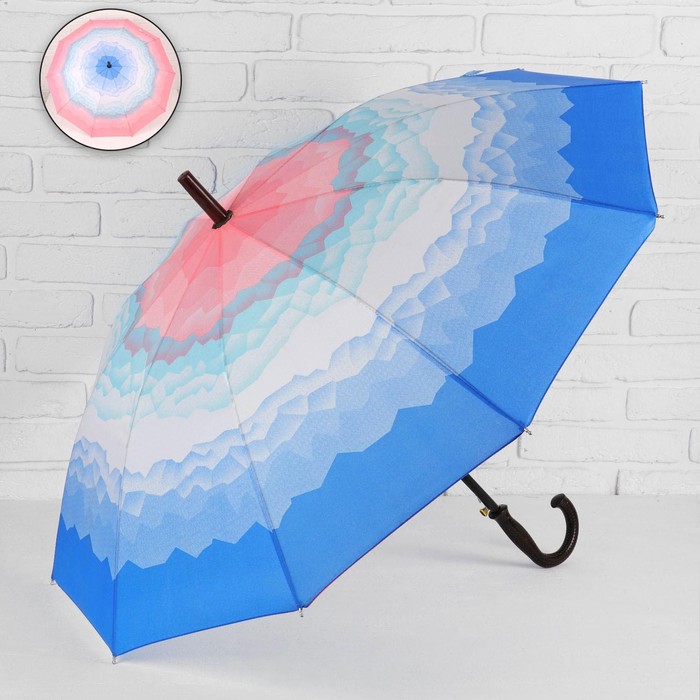 Зонт - трость полуавтоматический «Горы», 10 спиц, R = 49 см, цвет розовый/голубой МИКС - Фото 1
