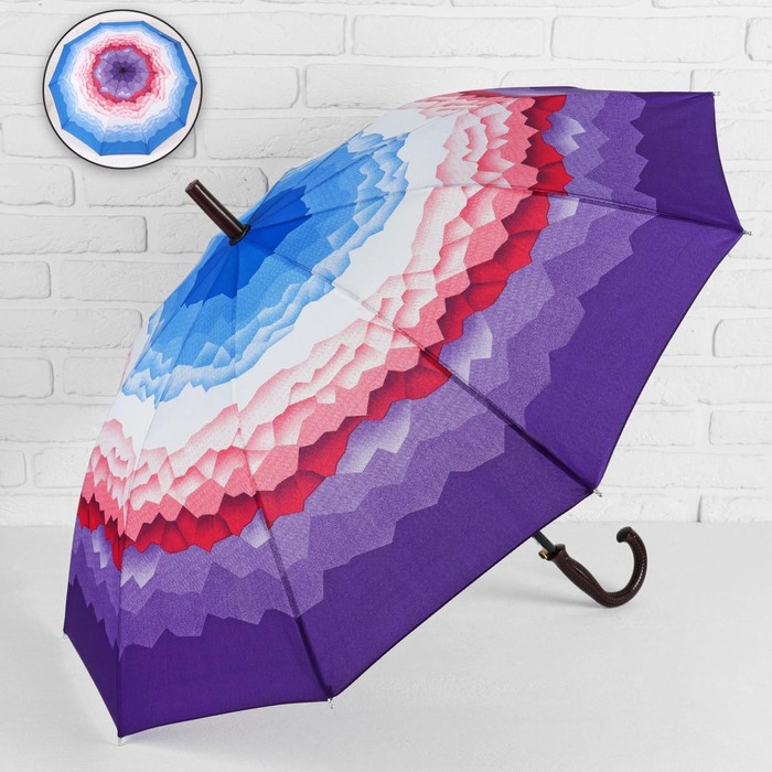 Зонт - трость полуавтоматический «Горы», 10 спиц, R = 49 см, цвет фиолетовый МИКС - Фото 1