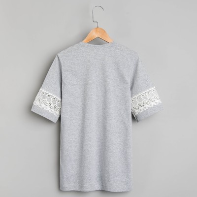 Футболка женская MINAKU, кружевные вставки на рукавах, размер 54, цвет серый
