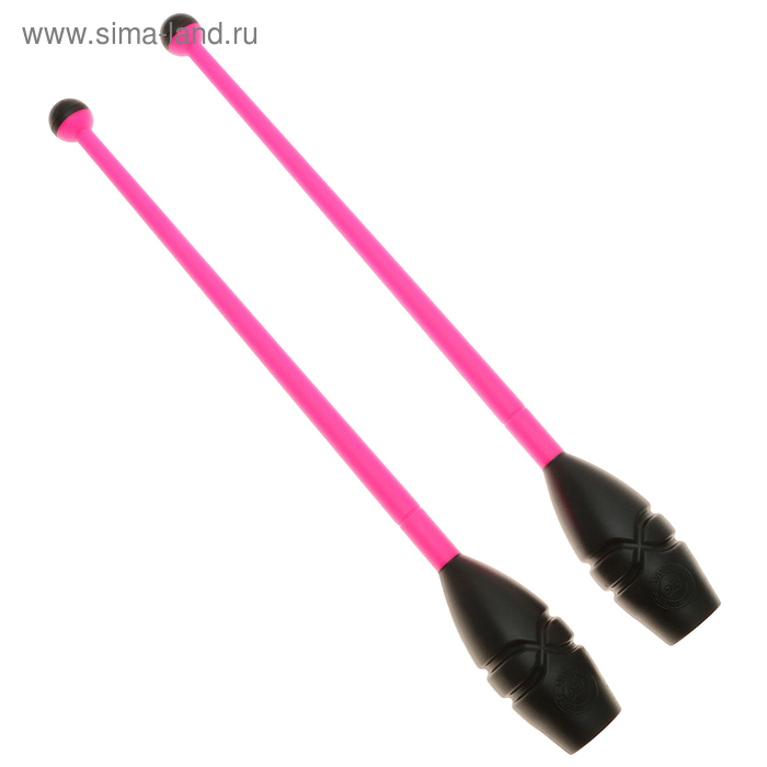 Булавы вставляющиеся для гимнастики (пластик,каучук) 45см, цвет розово-чёрный - Фото 1