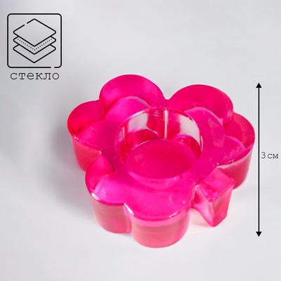 Стеклянный подсвечник на 1 свечу «Листочек, малиновый 3×9.6 см