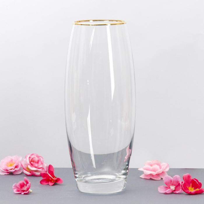 Ваза FLORA, с золотой отводкой, d=7.5 см, 10×26 см, стекло, прозрачная - Фото 1