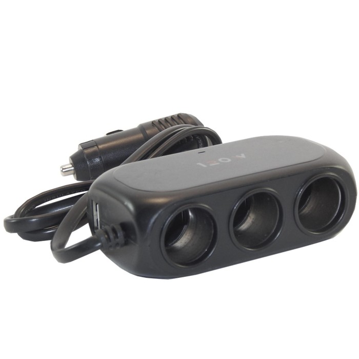 Разветвитель прикуривателя Cartage, USB 5 В 2.1 А, 60 Вт, 12/24 В, провод 60 см - Фото 1