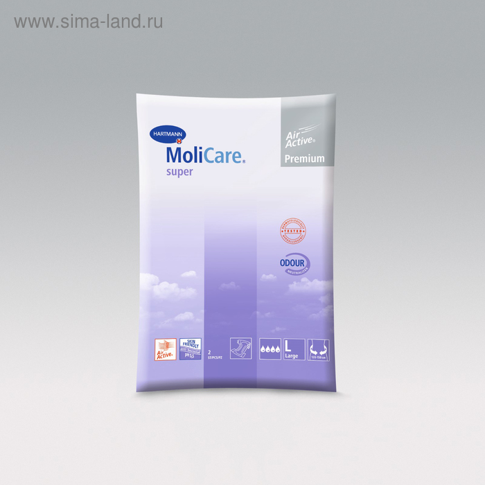 Подгузники воздухопроницаемые MoliCare Premium super soft, размер L, 2 шт - Фото 1