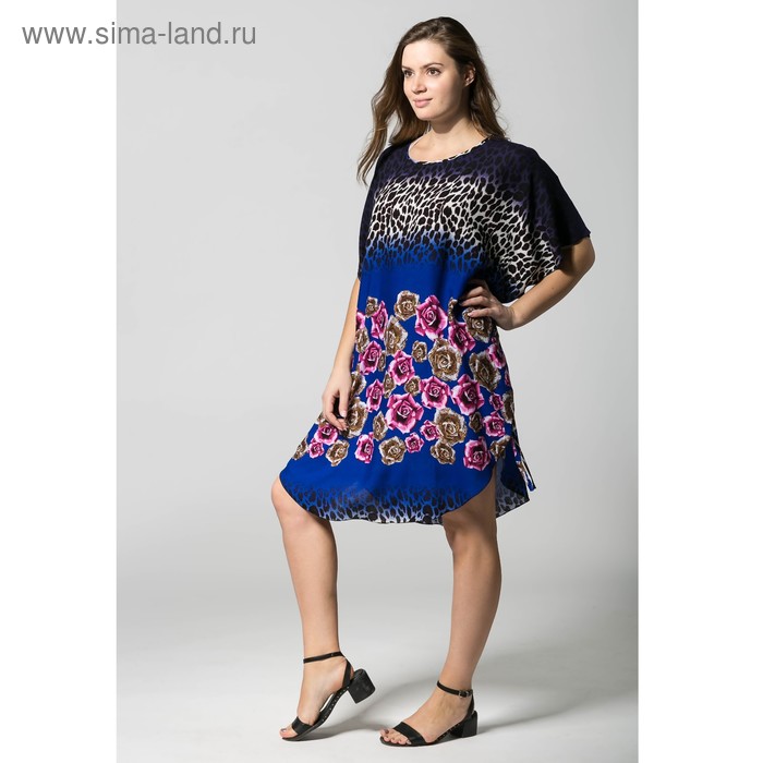 Платье женское 311 цвет синий, принт леопард, р-р 46-52 - Фото 1