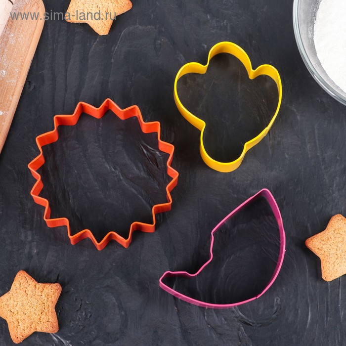 Набор форм для вырезания печенья «Природа», 3 шт, 7,6 / 8,5 / 6,3 см, цвет МИКС - Фото 1