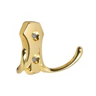 Крючок мебельный ТУНДРА TKd=007, двухрожковый, золото - Фото 2