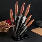 Набор ножей кухонных на подставке, ножи 9 см, 13 см, 17 см, 19 см, 20 см, цвет коричневый - Фото 1