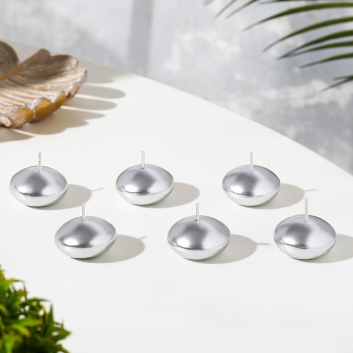 Набор свечей плавающих «Овал», 6 шт., серебристая, 4×2 см