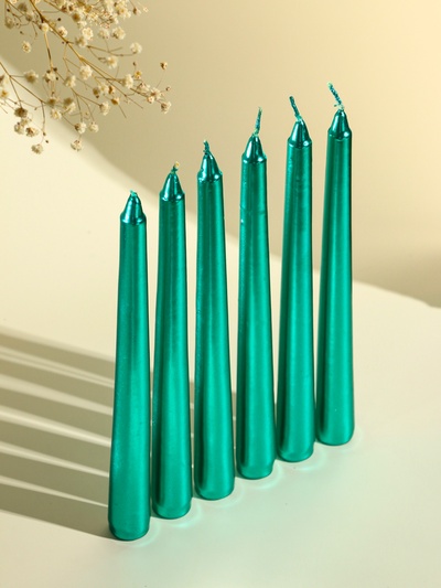 Набор свечей античных, 1.9×20 см, 6 шт., зелёный металлик