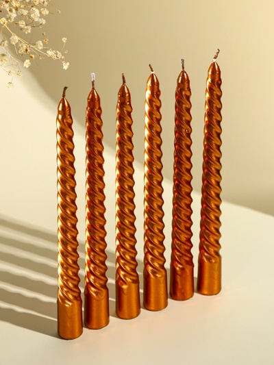 Набор свечей витых, 1.9×20 см, 6 шт., кофейно-золотой металлик