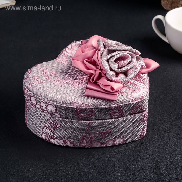 Шкатулка ткань для украшений сердце "Розовые розы" 7х17,5х16 см - Фото 1