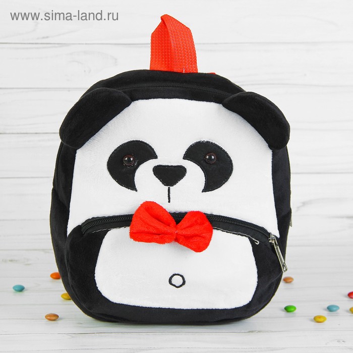 Мягкий рюкзак «Панда», с красной бабочкой - Фото 1