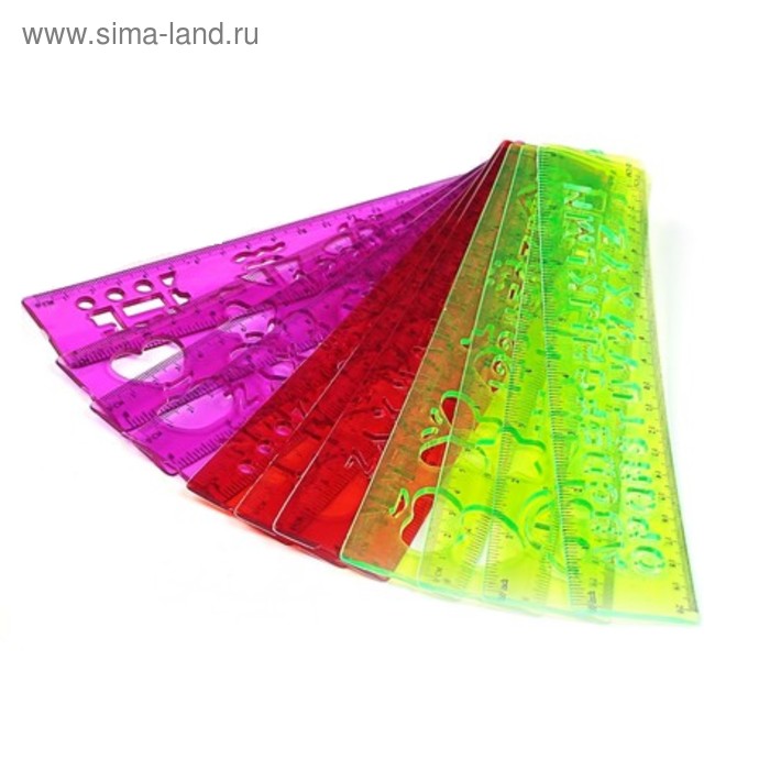 Линейка силиконовая Calligrata, 20 см, с трафаретом, гибкая, МИКС - Фото 1