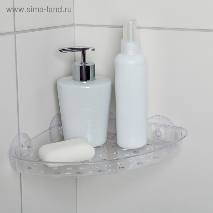 Полочка в ванную комнату угловая на присосках Bath Collection, 19×19×3 см, цвет МИКС - Фото 1