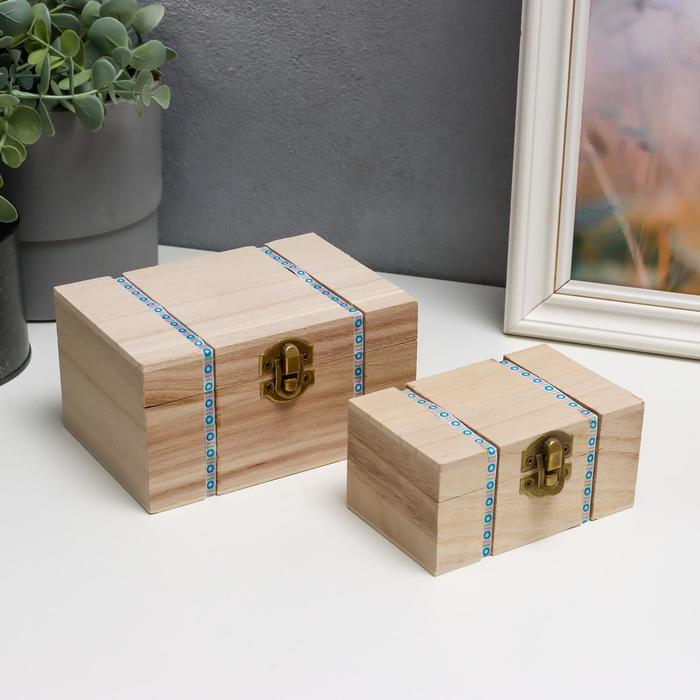 Шкатулка простая со вставками орнамента 14х10х7,5, 11х7х5,5 см (набор 2 шт) - Фото 1