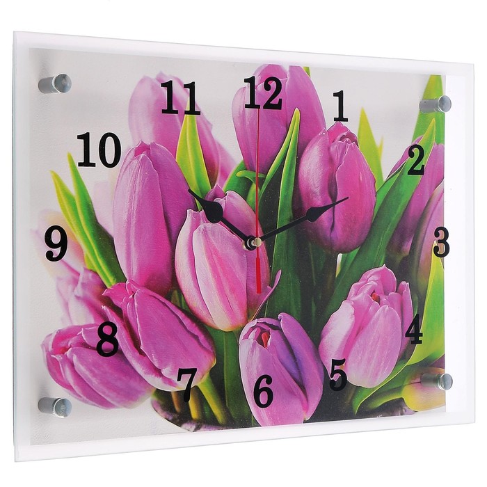 Часы-картина настенные, серия: Цветы, "Тюльпаны", 25х35  см - фото 1905473059