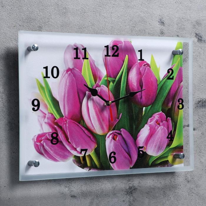 Часы-картина настенные, серия: Цветы, "Тюльпаны", 25х35  см - фото 1883366410
