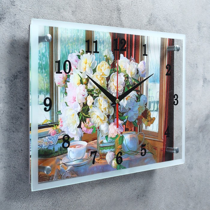 Часы-картина настенные, серия: Цветы, "Цветы в вазе", 25х35 см - фото 1881880601