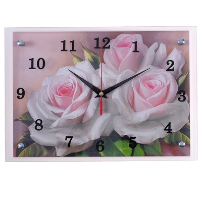 Часы-картина настенные, интерьерные "Розы", бесшумные, 25 х 35 см