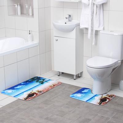Набор ковриков для ванной и туалета Доляна «Пляж с ракушками», 2 шт: 40×50 см, 50×80 см