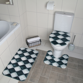 Набор ковриков для ванной и туалета Доляна «Ромбы», 3 шт: 37×45, 37×45, 45×75 см