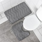 Набор ковриков для ванной и туалета Доляна «Волна», 2 шт, 40×50 см, 50×80 см, цвет серый - Фото 5