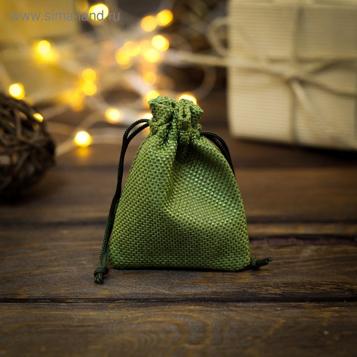 Мешочек подарочный из холщи, зелёный, 7 х 9 см - Фото 1