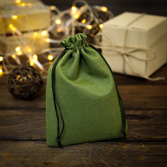 Мешочек подарочный из холщи, зелёный, 13 х 18 см - Фото 1