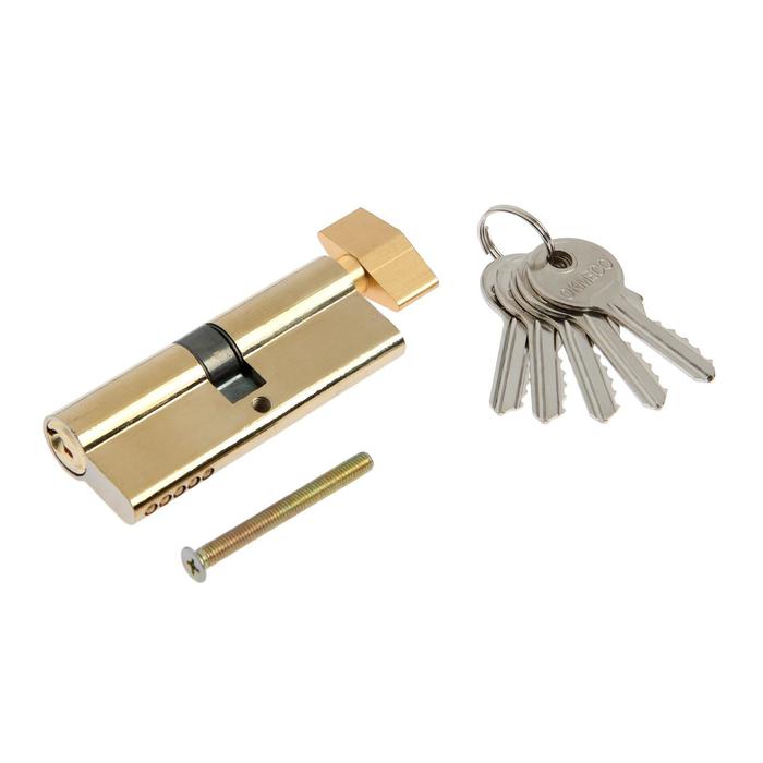 Цилиндровый механизм, 80 мм, с вертушкой, английский ключ, 5 ключей, цвет золото - Фото 1