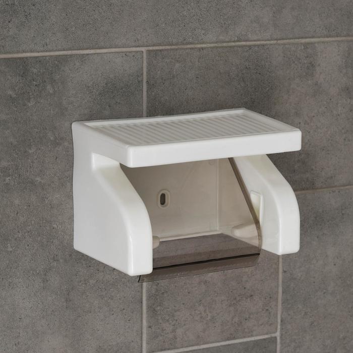 Держатель для туалетной бумаги с полочкой, 18×11,5×12 см, цвет белый