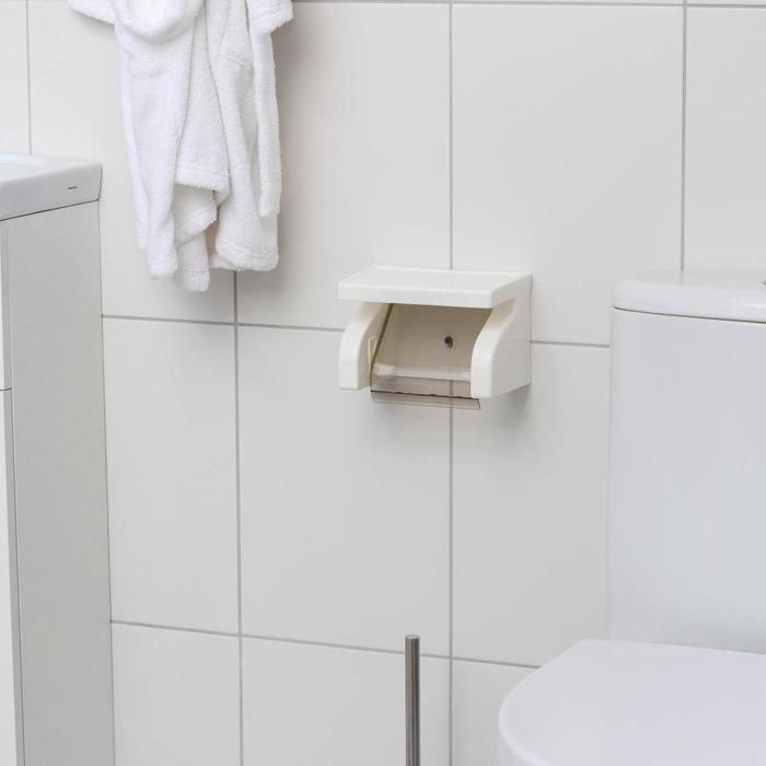 Держатель для туалетной бумаги с полочкой, 18×11,5×12 см, цвет белый - фото 1901073126