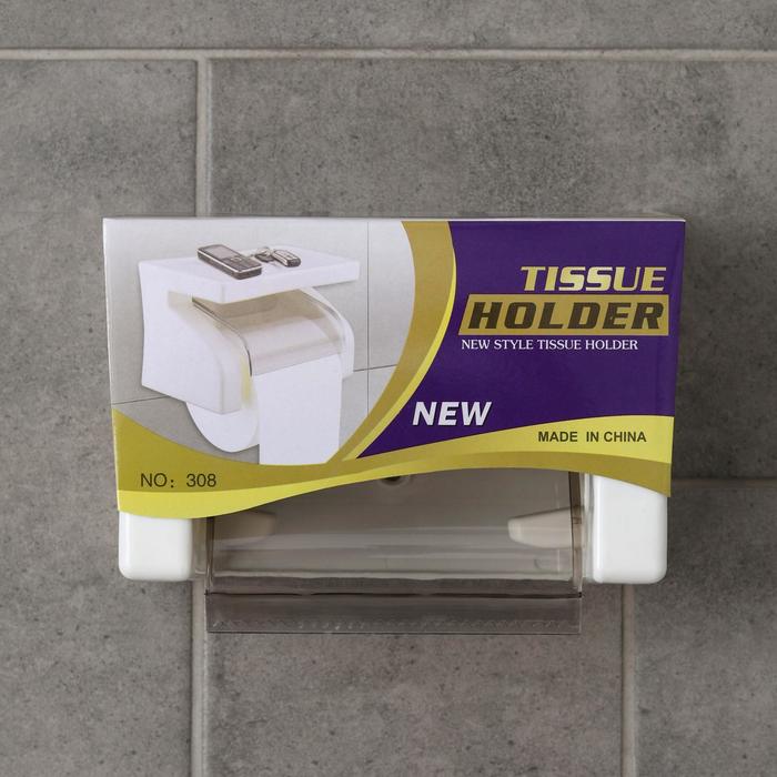 Держатель для туалетной бумаги с полочкой, 18×11,5×12 см, цвет белый - фото 1901073127