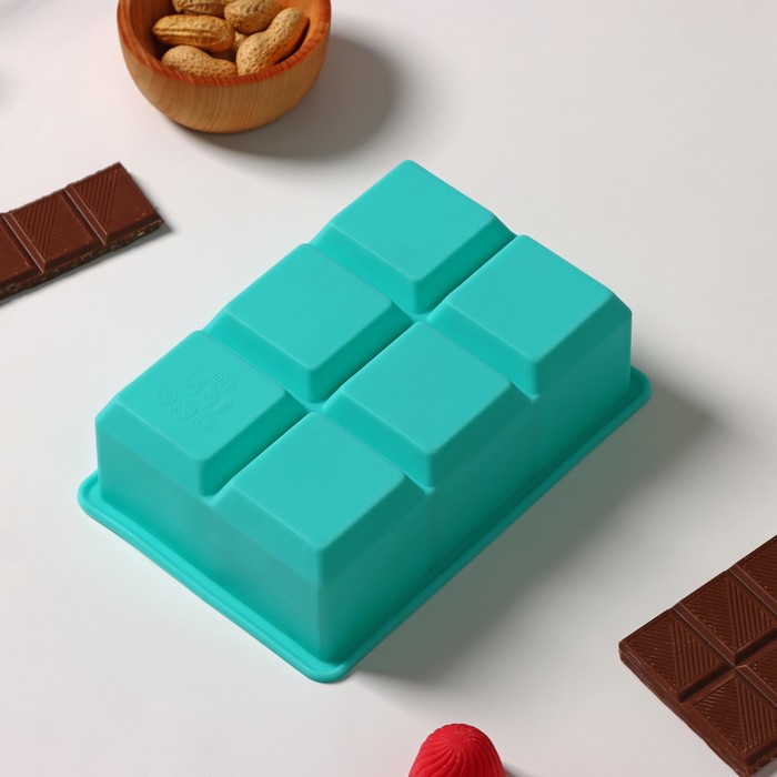 Форма для льда Доляна «Кубик», 16,5×11,5×5 см, 6 ячеек (5×5 см), цвет бирюзовый