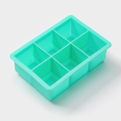 Форма для льда Доляна «Кубик», силикон, 16×11×4.8 см, 6 ячеек (4.6×4.6 см), бирюзовая