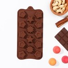 Форма для шоколада Доляна «Звёзды», 21×11×1,5 см, 14 ячеек (3×3 см), цвет коричневый - фото 8673581