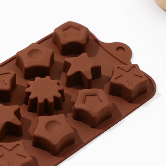 Форма для шоколада Доляна «Звёзды», 21×11×1,5 см, 14 ячеек (3×3 см), цвет коричневый - фото 1905473320