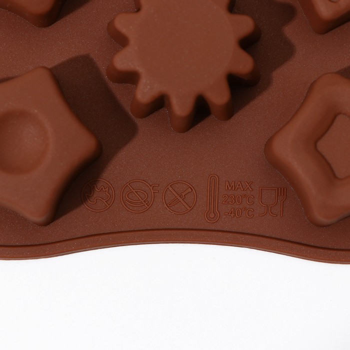 Форма для шоколада Доляна «Звёзды», 21×11×1,5 см, 14 ячеек (3×3 см), цвет коричневый - фото 1905473322