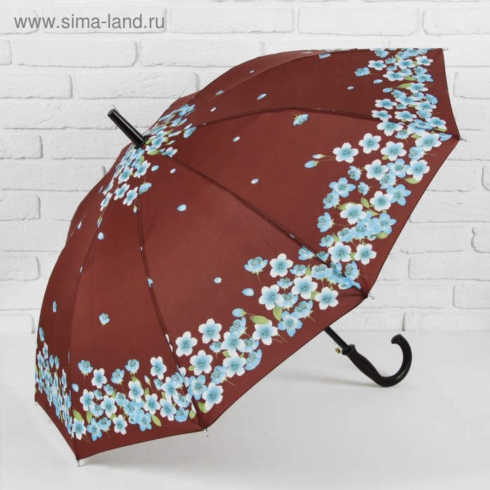 Зонт - трость полуавтоматический «Сакура», 10 спиц, R = 51 см, цвет коричневый - Фото 1