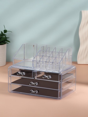 Бокс для хранения косметики, 20 секций, 23.5×14.5×19 см, 4 выдвижных ящика, прозрачный