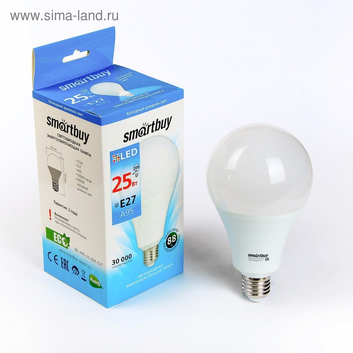 УЦЕНКА Лампа cветодиодная Smartbuy, A95, E27, 25 Вт, 6000 К - Фото 1
