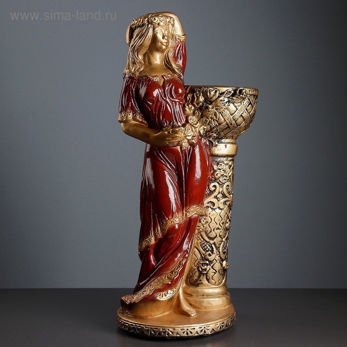 Фигура с кашпо "Девушка у колонны" бронза цвет бордовый  64см - Фото 1