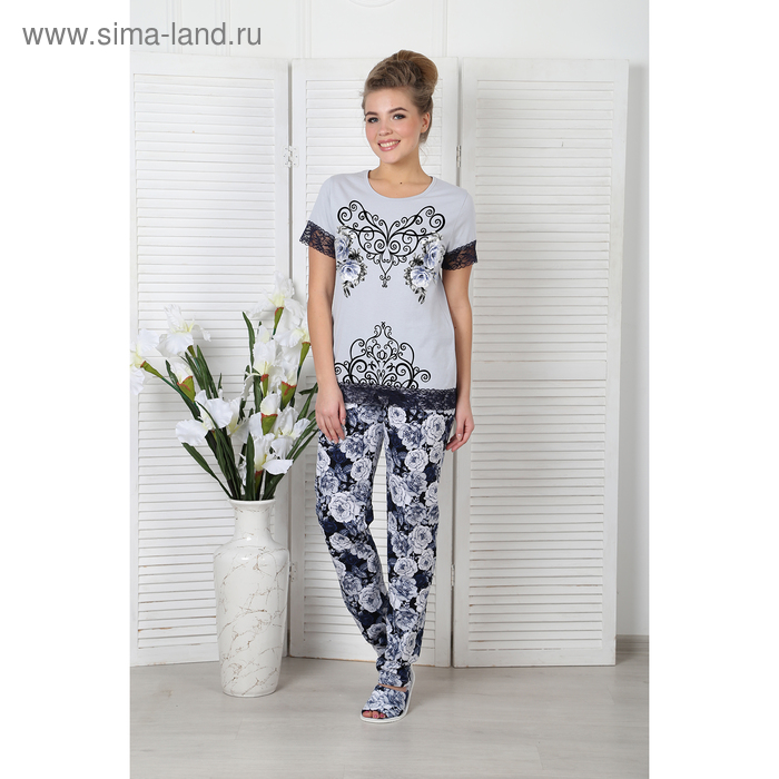 Пижама женская (футболка, брюки) -2 цвет серый размер 54 - Фото 1