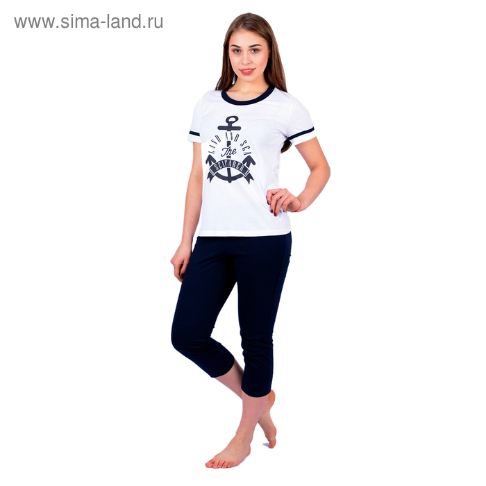 Комплект женский (футболка, бриджи) 205ХГ2192П цвет белый/синий, р-р 50 - Фото 1