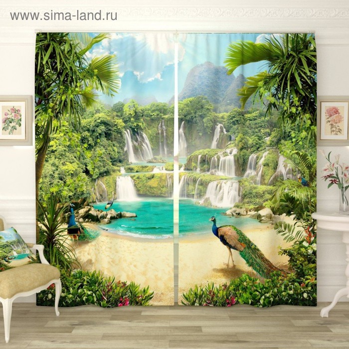 Фотошторы Волшебные водопады размер 150х260 см-2 шт габардин 2754₽